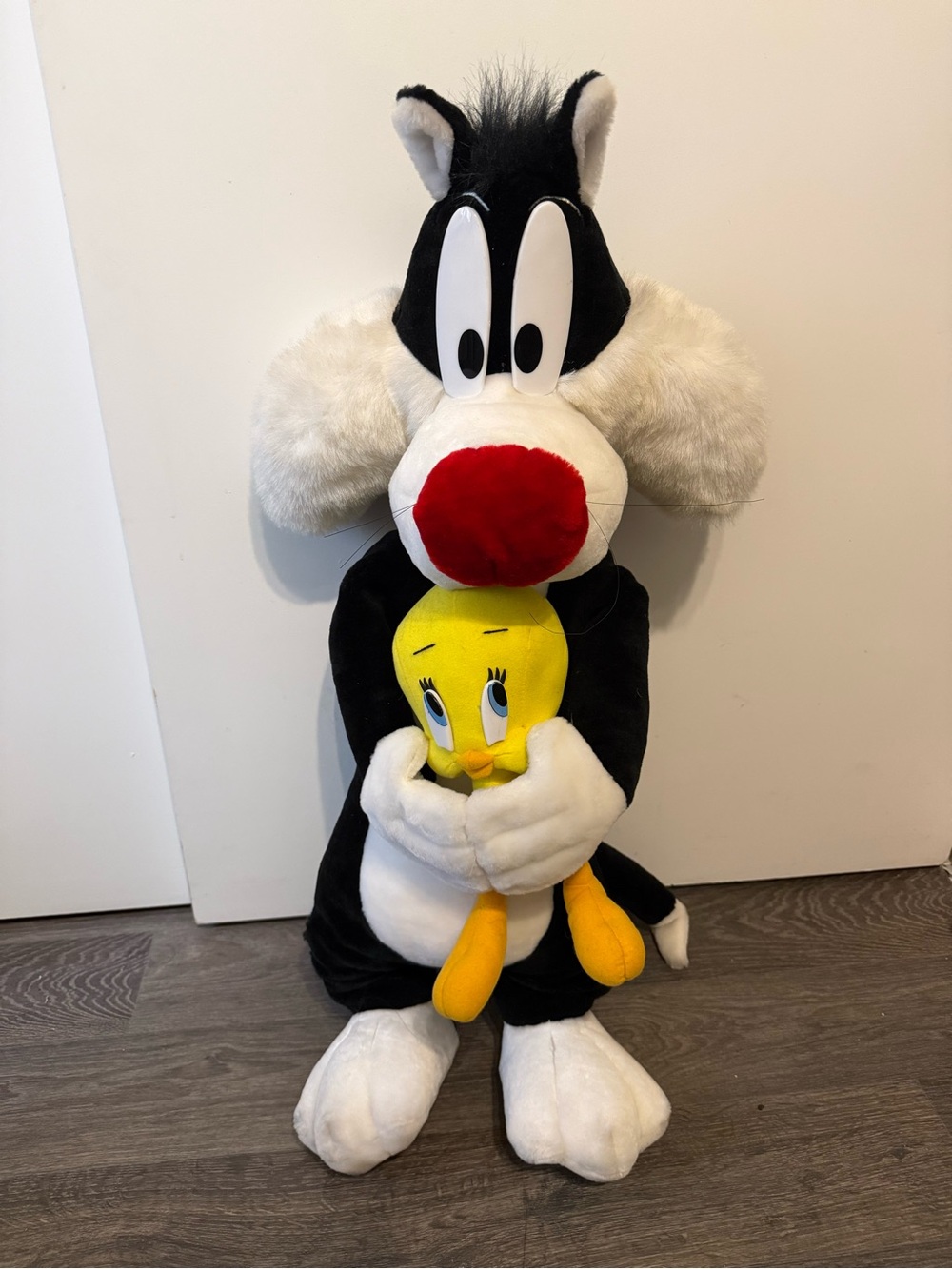Jumbo 30” Vintage Sylvester & Tweety Plush Duo - Black, White, Yellow, Red